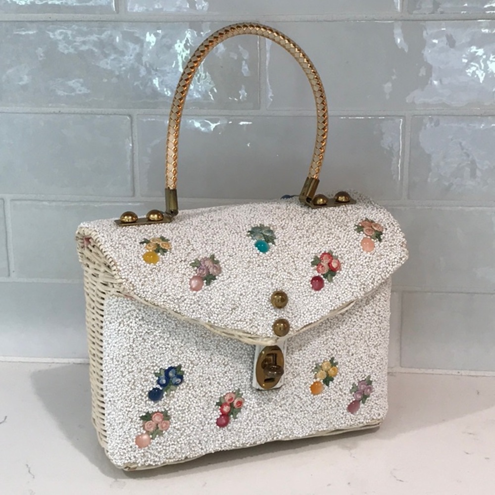 Vintage Midas of Miami Beaded Wicker Purse